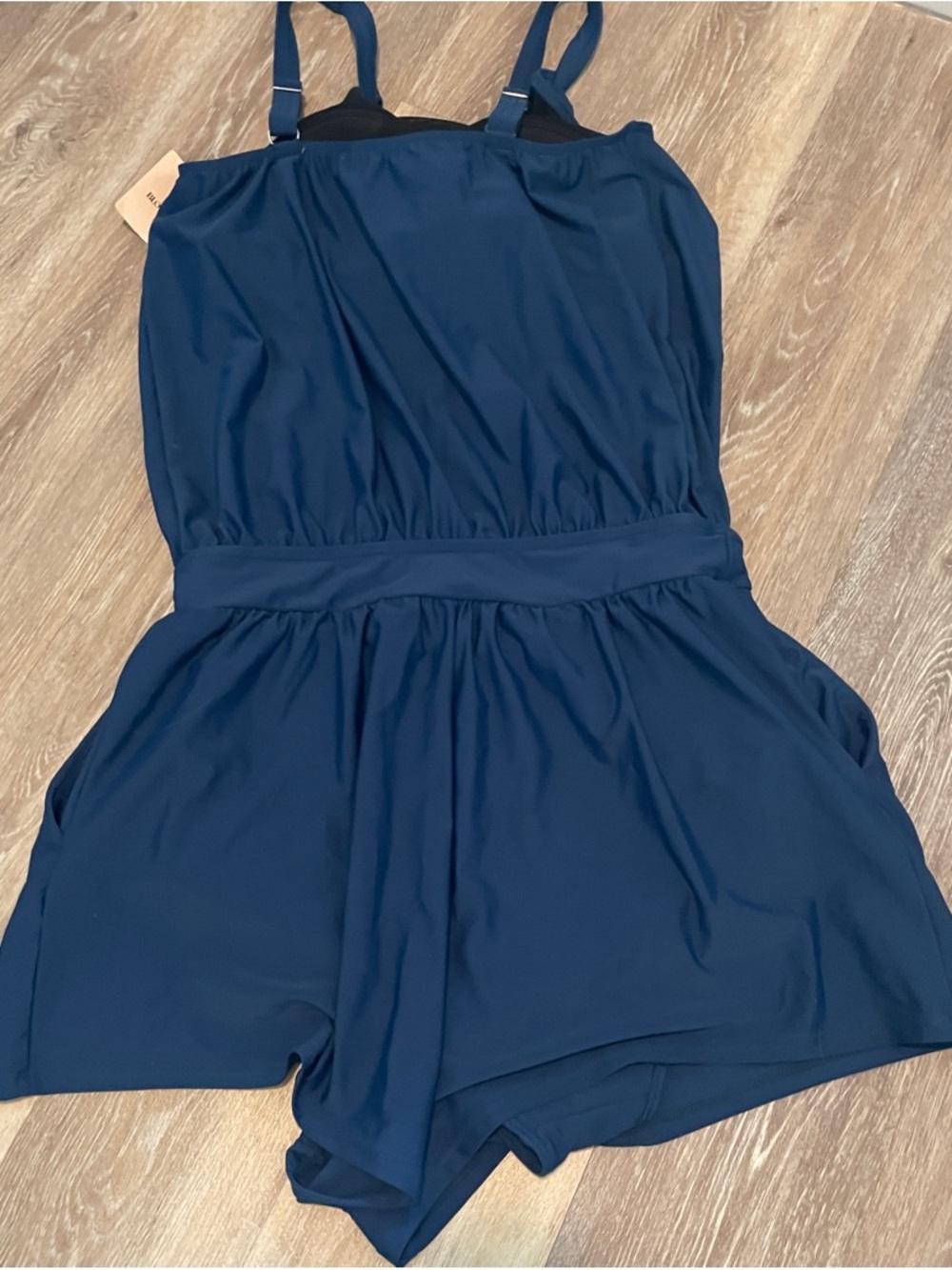 BLOOMCHIC Solid Keyhole Elastic Waist Gathered One Piece Swimsuit 12 Stone NWT - Picture 10 of 10